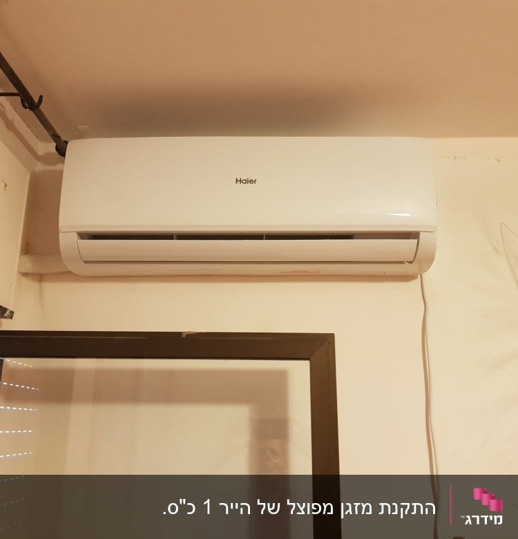 מזגן קיר לבן מותקן על הקיר בחדר